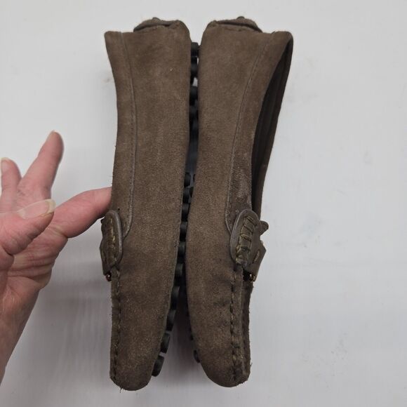 TORY BURCH KENDRICK Drivers Moccasin/Loafer brown Suede leather Gold Logo sz 5.5 - Picture 6 of 11